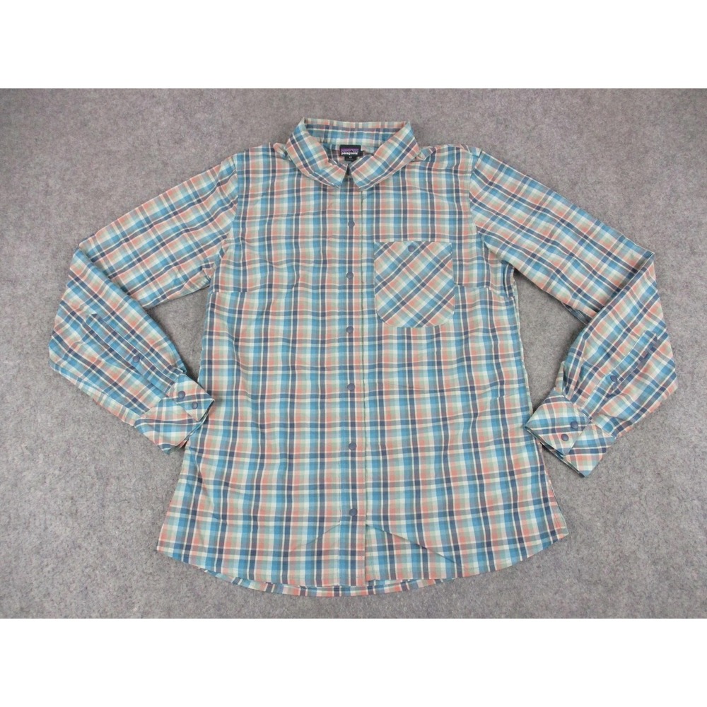 Patagonia‎ Shirt Mens Extra Small Blue Havasu Plaid Snap Button Up Nylon Hiking